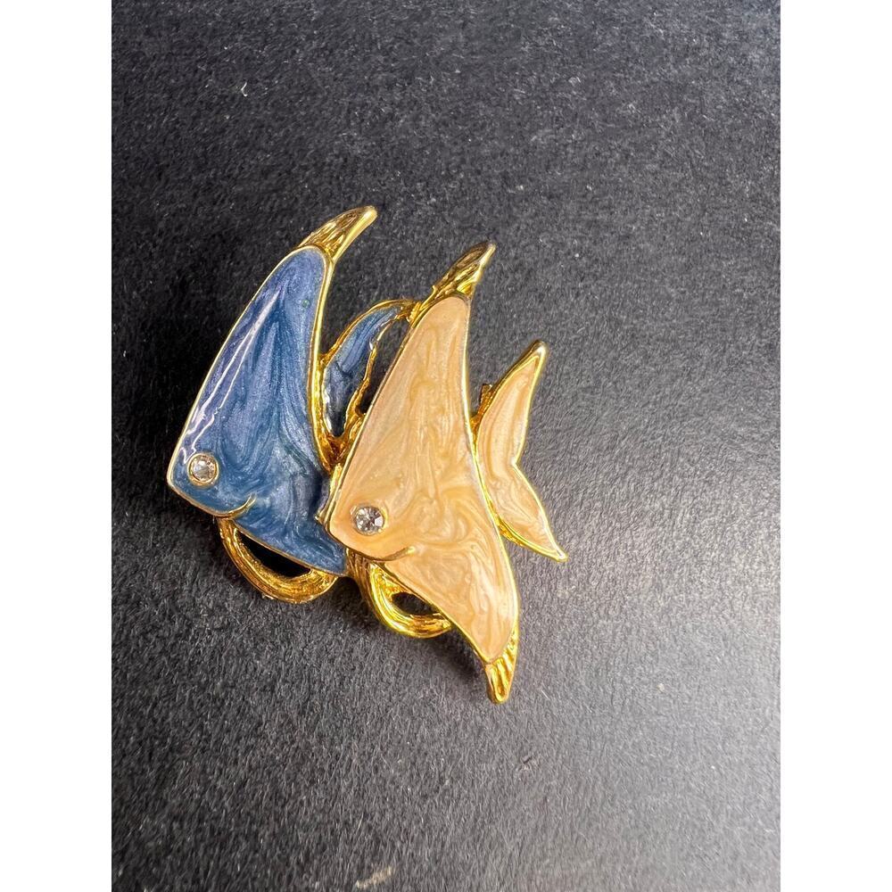 Vintage MCJ Signed Exotic Fish Gold Tone Brooch Pin - Rhinestones, Enamel - Picture 7 of 7